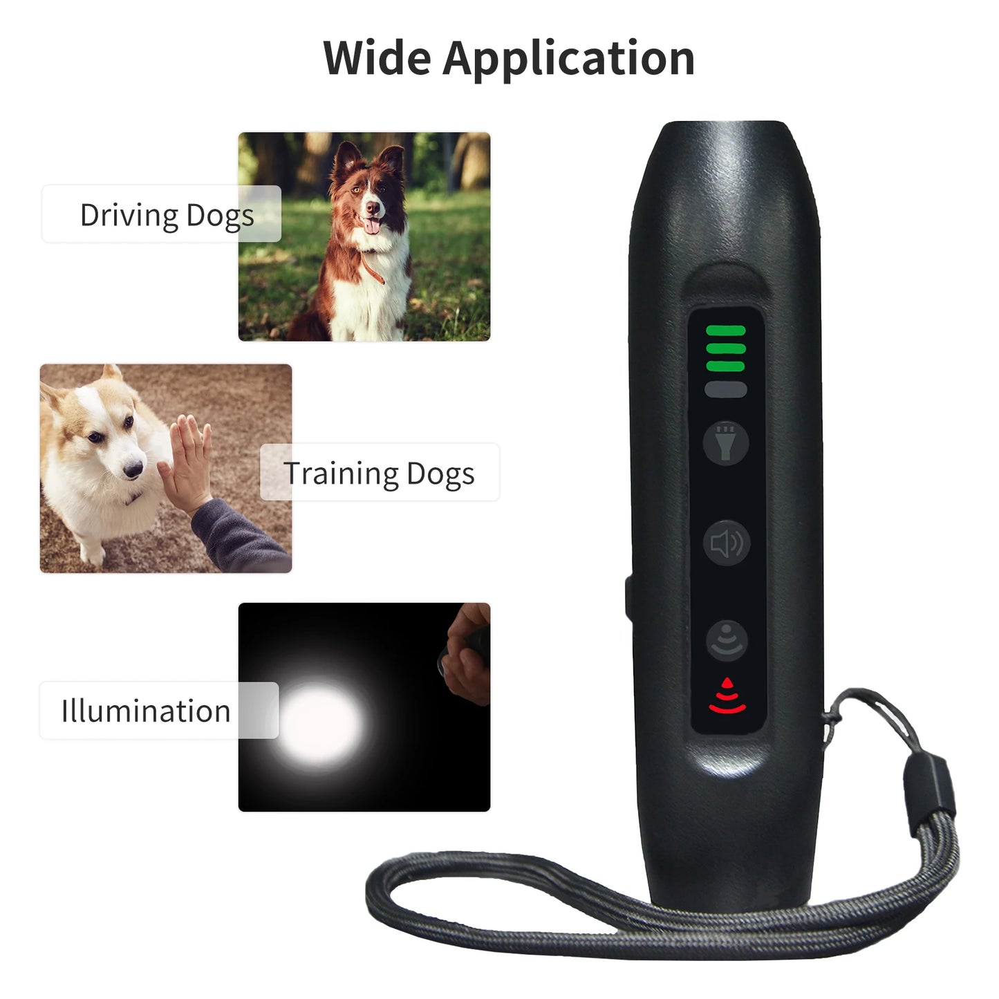Upgrade Ultrasonic Dog Repeller 3 Modes Portable Rechargeable Device with Intelligent High Brightness Flashlight
