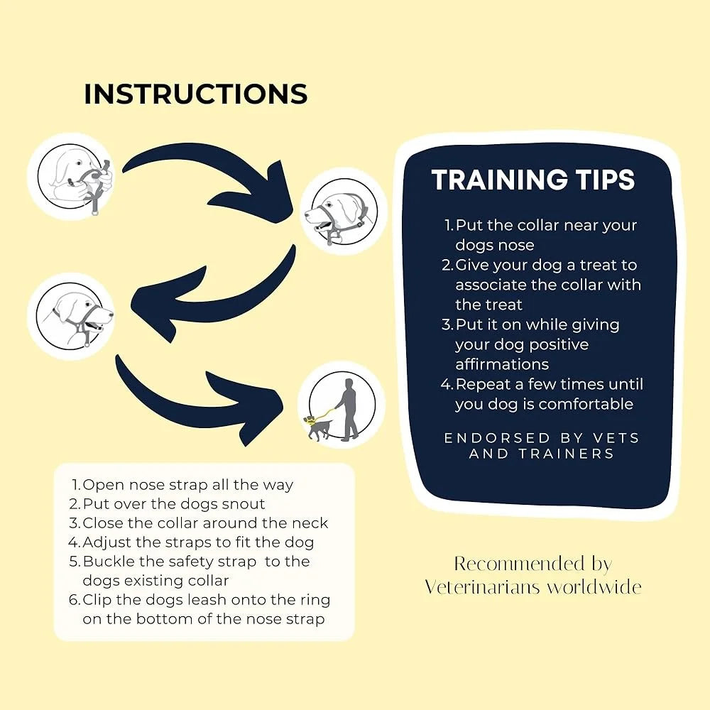 Dog Headcollar with Leash Safety Strap Adjustable Comfortable Fit Reflective Nylon Design Ideal for Dogs