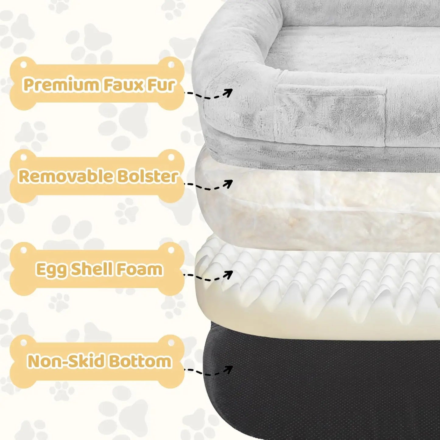 Human Dog Bed for Adults 71 Inch Long Removable Cover Washable Waterproof Orthopedic Design Light Grey