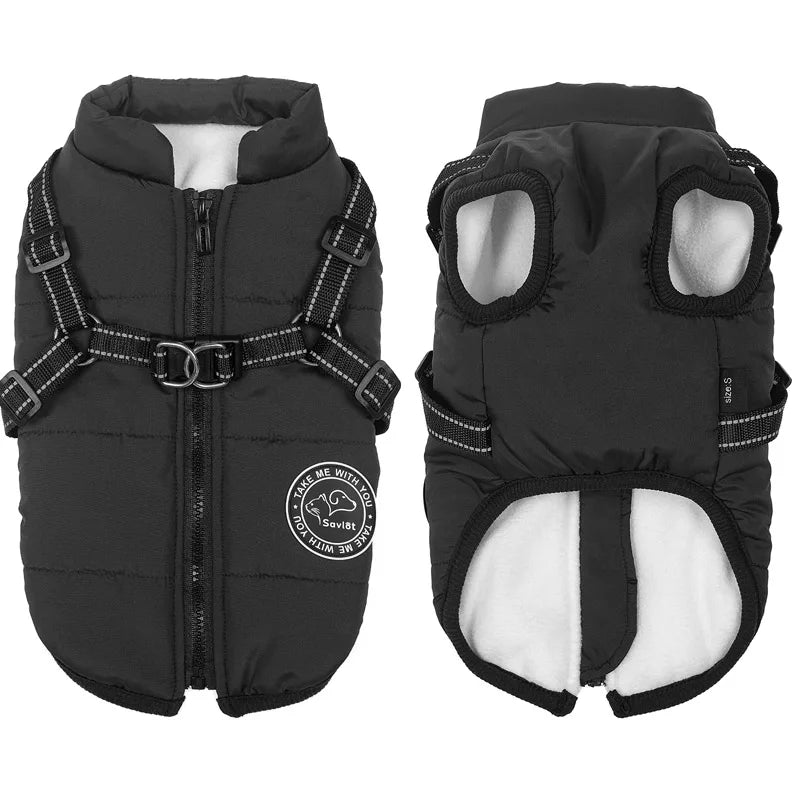 Winter Warm Waterproof Dog Jacket Pet Coat Fleece Harness Vest for Small and Large Dogs