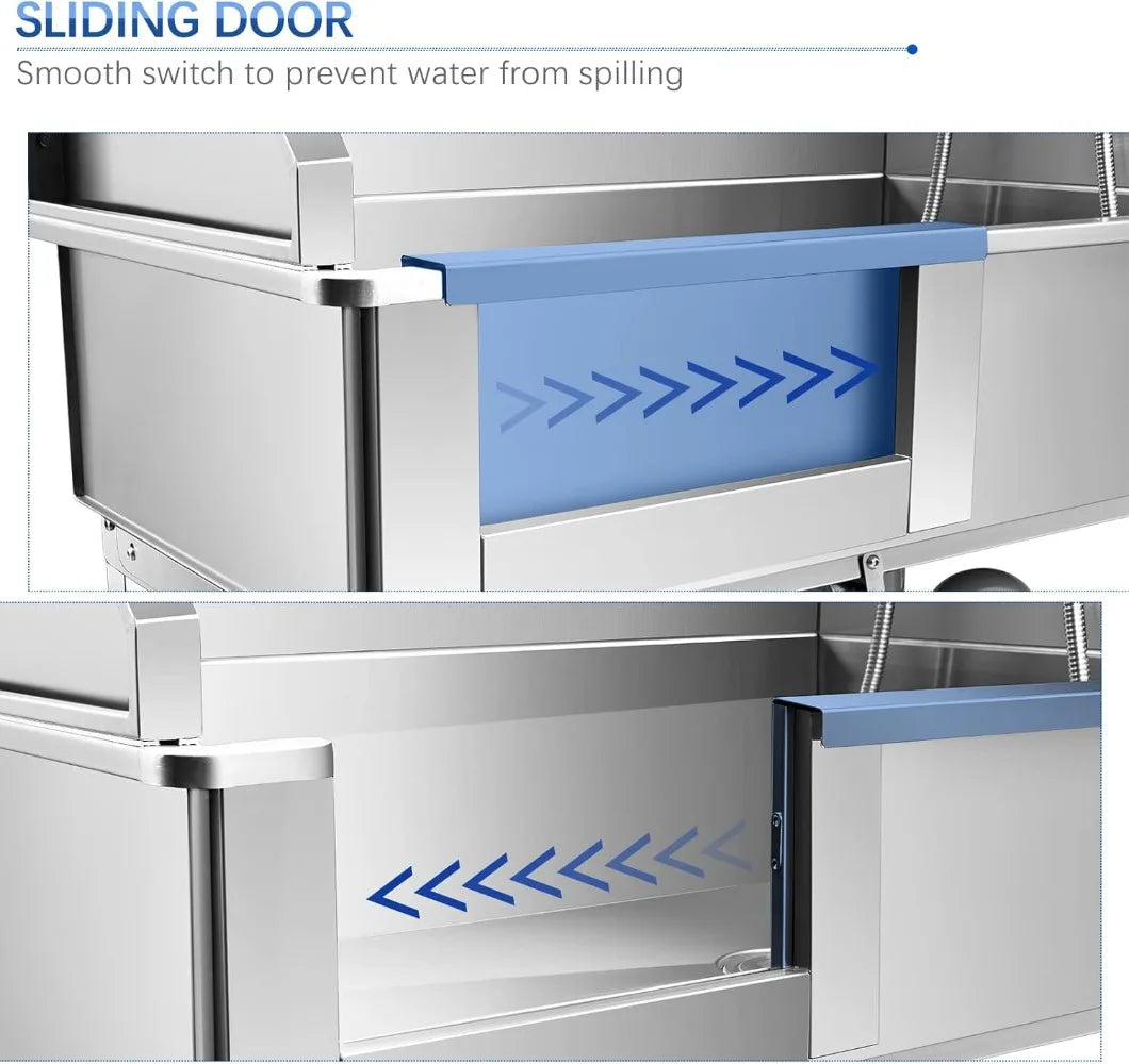 34'' Dog Bathtub for Small Dogs Dog Bathing Station Professional Dog Washing Station Pet Grooming Tub for Home with Sliding Door