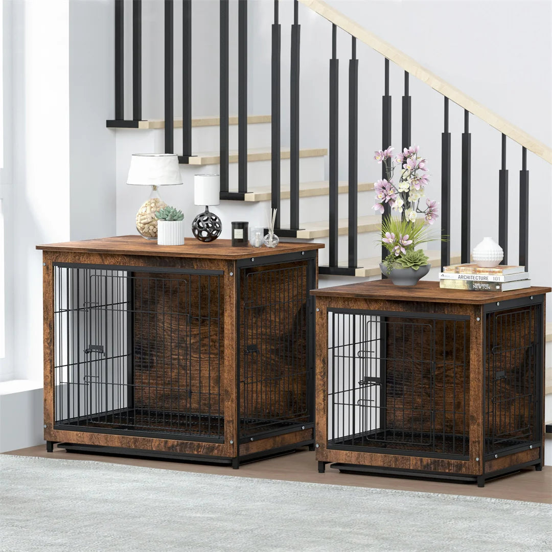 Spacious Dog Cage Furniture End Table Pet Kennel Crate Indoor Wooden Brown Medium and Large Animal Cage