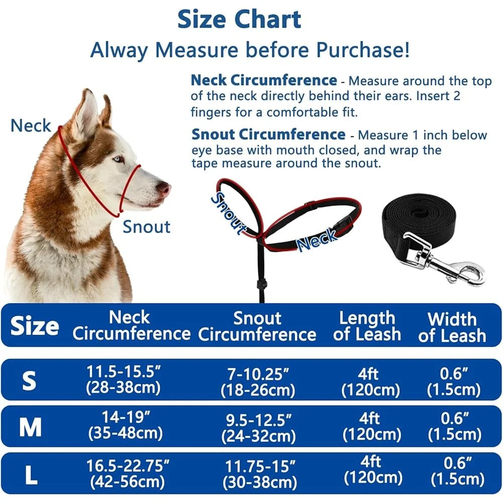 Adjustable Dog Head Collar Head Halter Gentle Control with Leash Training Guide for Walking Parks and Vets