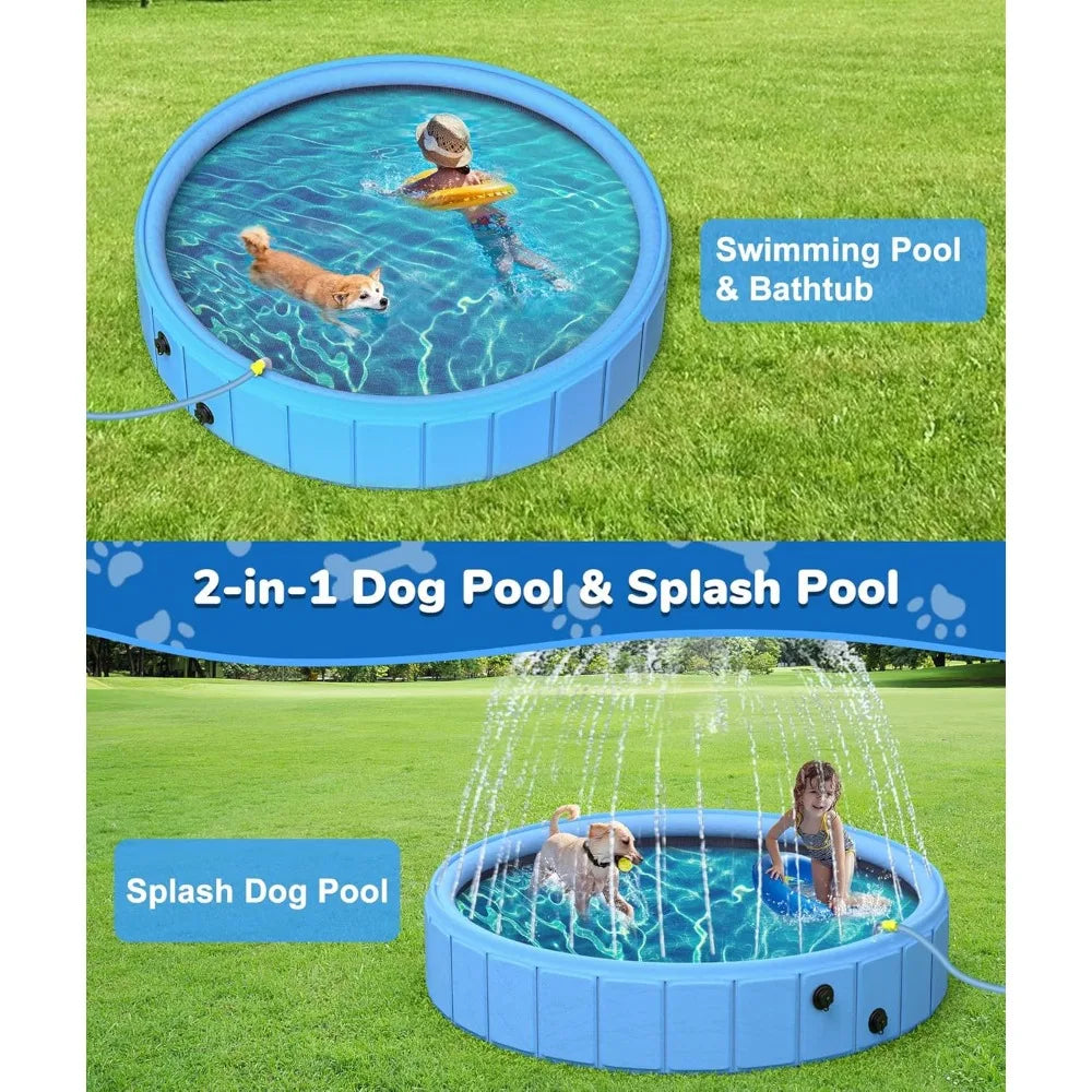 Large Collapsible Dog Pool 0.55mm PVC 2 in 1 Portable Bathtub and Sprinkler for Dogs Cats and Kids