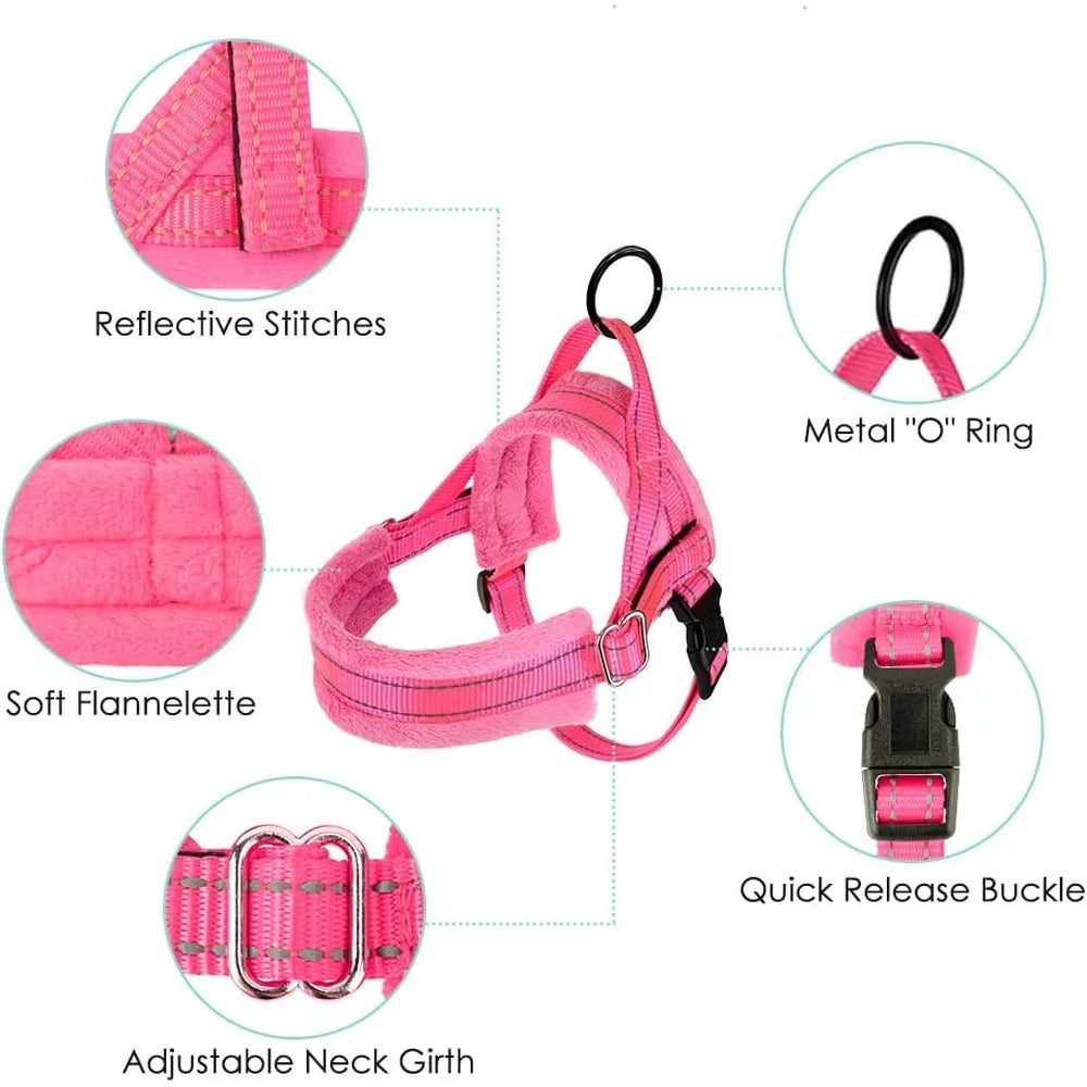 Soft Padded Dog Harness Leash Set Adjustable Reflective Vest for Small Dogs Quick Fit Neck Chest Safe Walking 4ft Leash