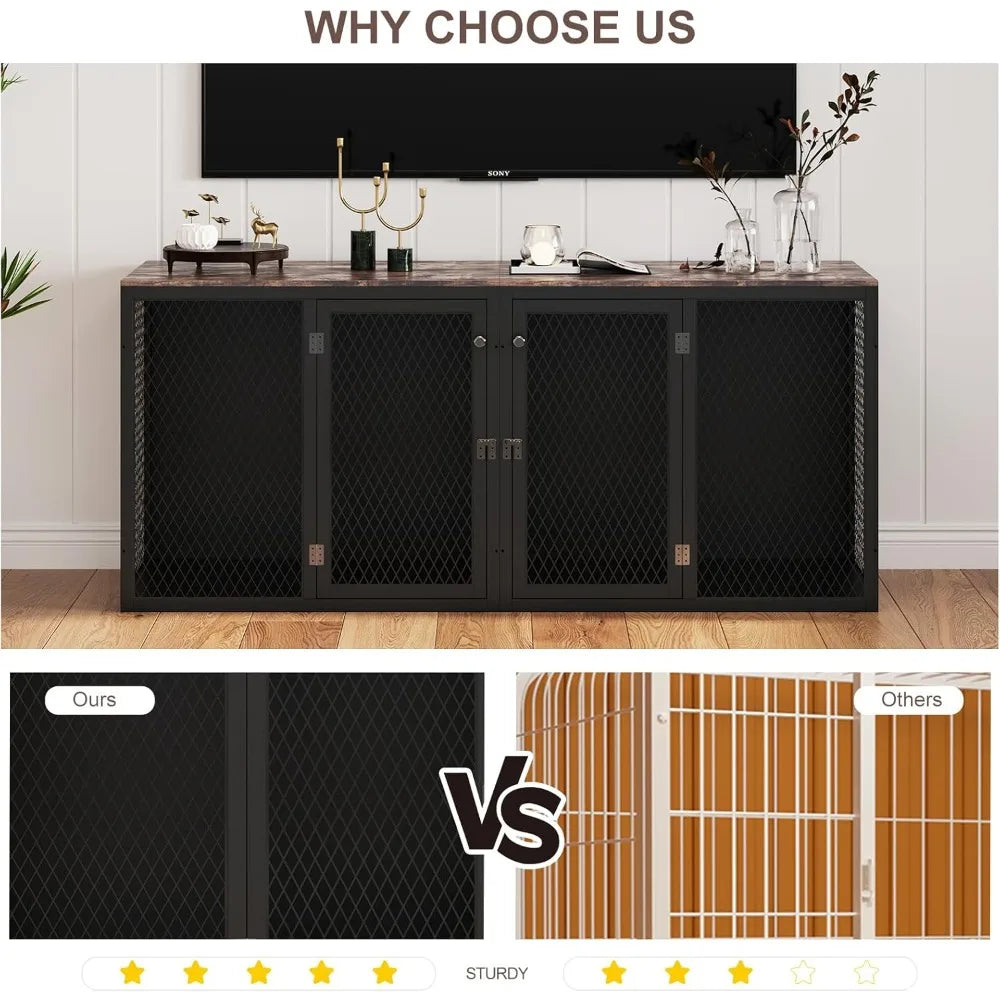 Very /Dog Kennel Furniture For 2 Dogs, Indoor Double Dog Cage For Small Medium Large Dog, Dog Crate With Divider And Double Door