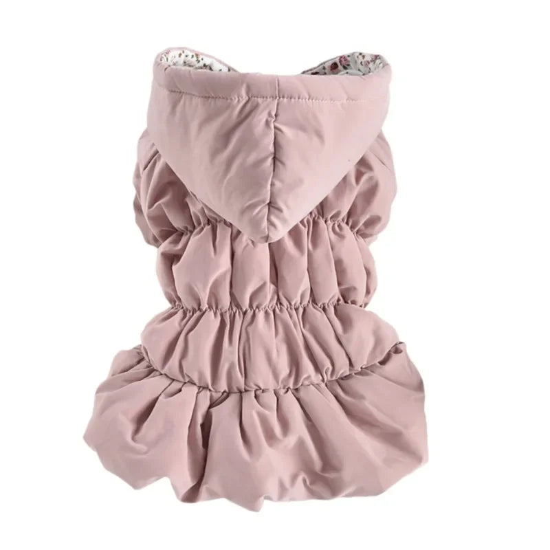 Dog Winter Coat Super Warm Floral Bubble Skirt Hooded Jacket for Puppies and Small Breeds