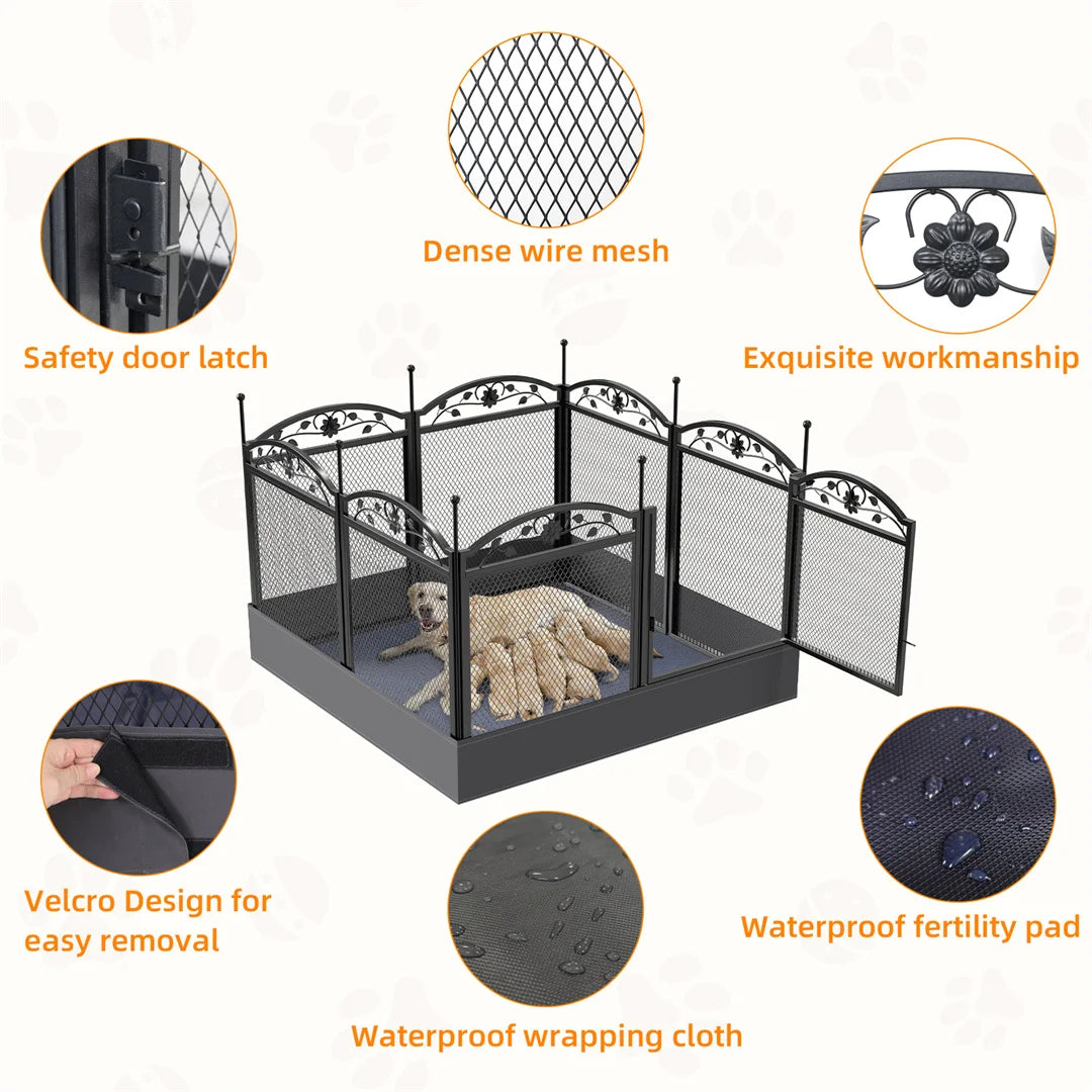 8 Panels DIY Heavy Duty Dog Playpen Indoor Outdoor Metal Fence with Waterproof Fertility Pad for Whelping and Training