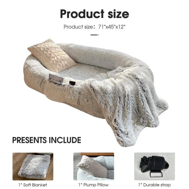 Human Dog Bed 71 Inch by 45 Inch by 12 Inch Washable Faux Fur Bed for People and Pets Orthopedic Napping and Relaxation