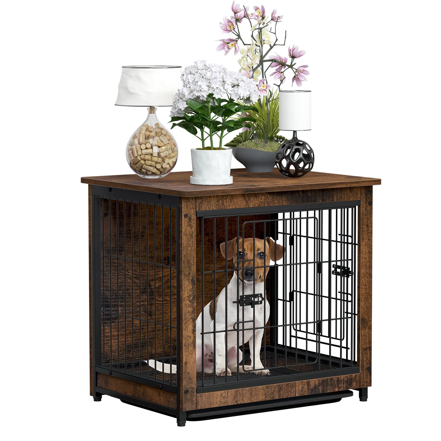 Spacious Dog Cage Furniture End Table Pet Kennel Crate Indoor Wooden Brown Medium and Large Animal Cage