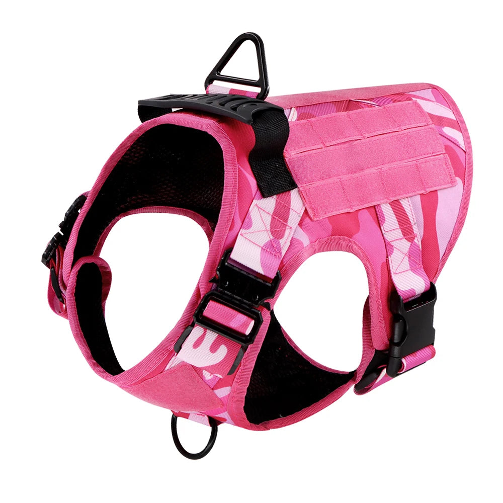 Military Pink Camouflage Dog Harness for Large and Medium Dogs Adjustable Tactical Training Vest
