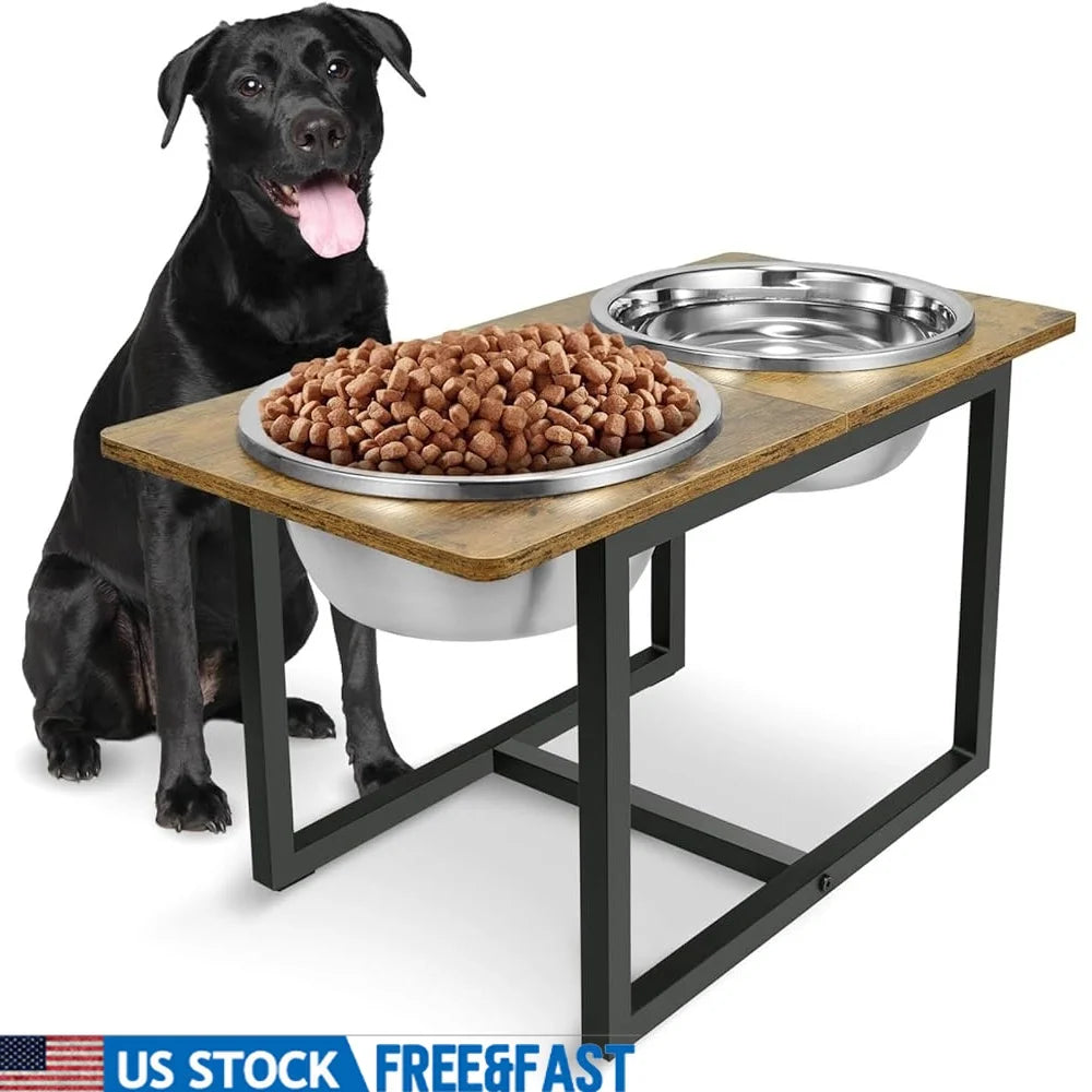 Elevated Dog Bowls for Large Dogs Raised Stand with Two X Large Stainless Steel Bowls Joint Pressure Relief Easy Clean Non Slip