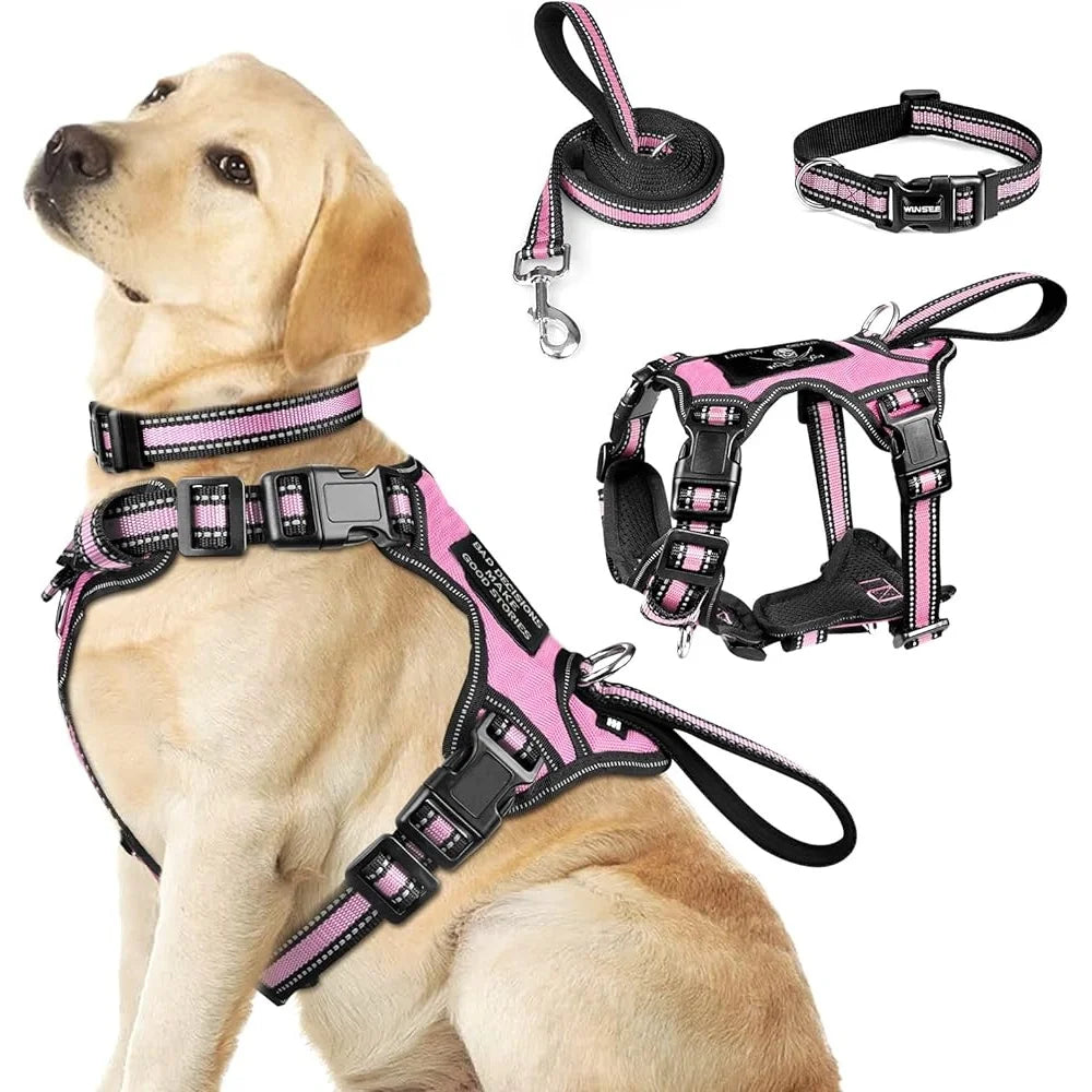 Reflective No Pull Pet Harness Collar Leash Set Adjustable Durable Comfort for Small Medium Large Dogs Walking Jogging Safety