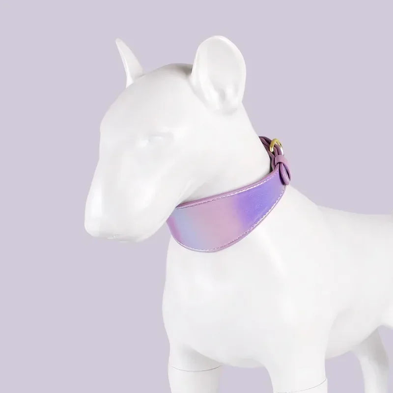 PU Pet Collar Adjustable Light Reflecting Soft Leather for Small to Medium Dogs
