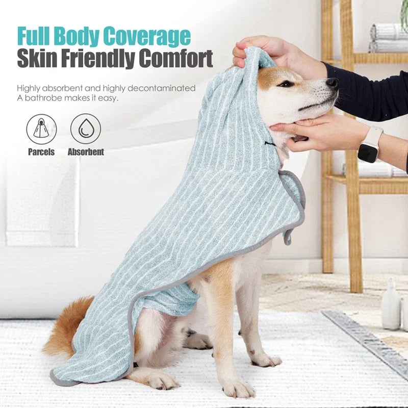 Pet Bathrobe Coat Fast Water Absorbent Towel for Large Medium Small Dogs Soft Adjustable Drying Moisture Cat Pet Bath Robe