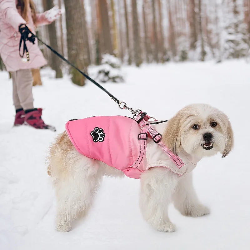 Fashion Color Dog Winter Jacket With Harness Reflective Warm Dog Snow Coat For Small And Medium Dogs Cold Weather Vest Outfit