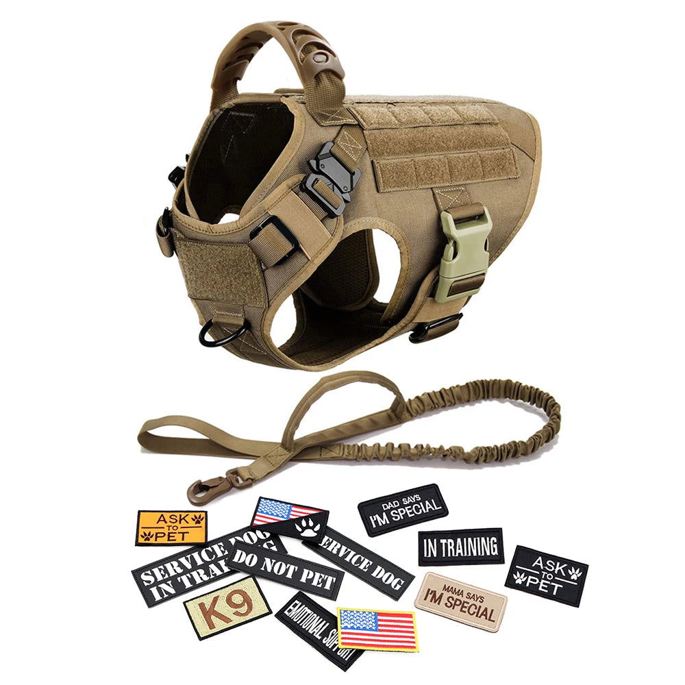 Military Large Dog Harness Collar Leash Bags Patches Set for Malinois Training Tactical Dog Accessories