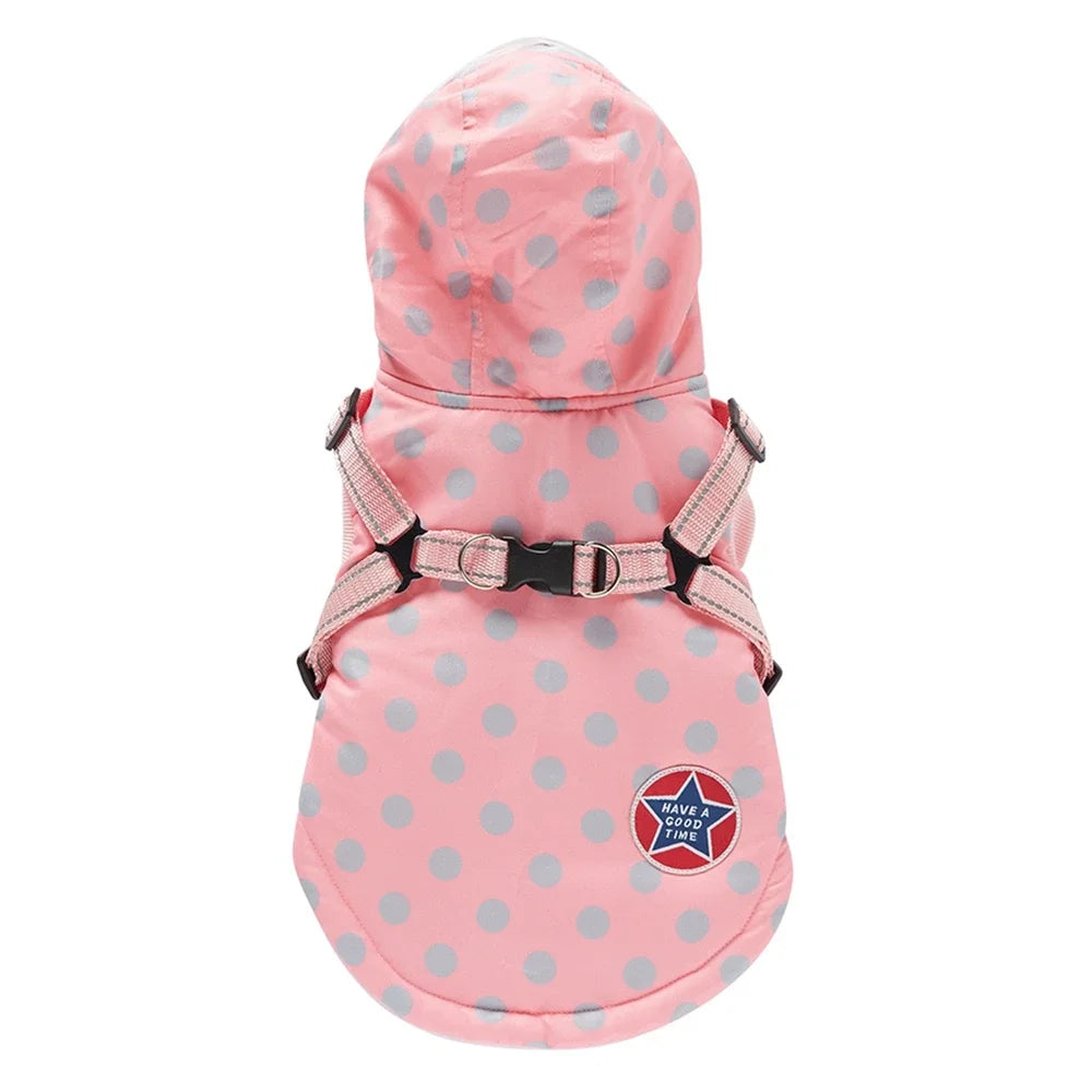 Winter Waterproof Dog Coat with Harness Warm Hooded Jacket for Small Dogs and Cats