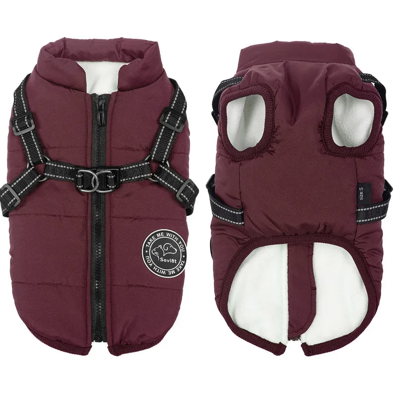 Winter Warm Waterproof Dog Jacket Pet Coat Fleece Harness Vest for Small and Large Dogs