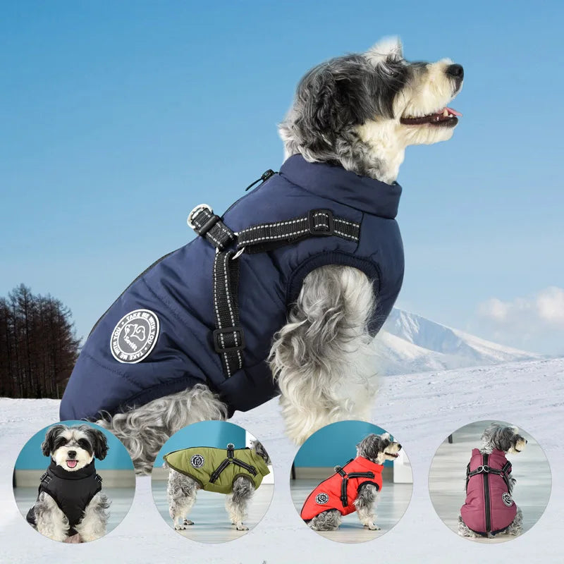 Winter Warm Waterproof Dog Jacket Pet Coat Fleece Harness Vest for Small and Large Dogs