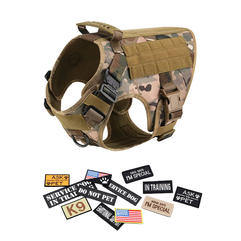 Military Large Dog Harness Collar Leash Bags Patches Set for Malinois Training Tactical Dog Accessories