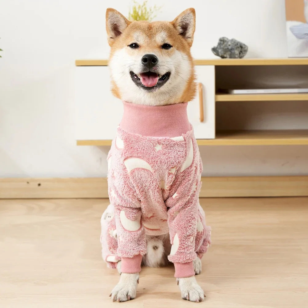 Soft Dog Pajamas Warm Fleece Stretchable Onesie Full Body Jumpsuit Clothing for Dogs