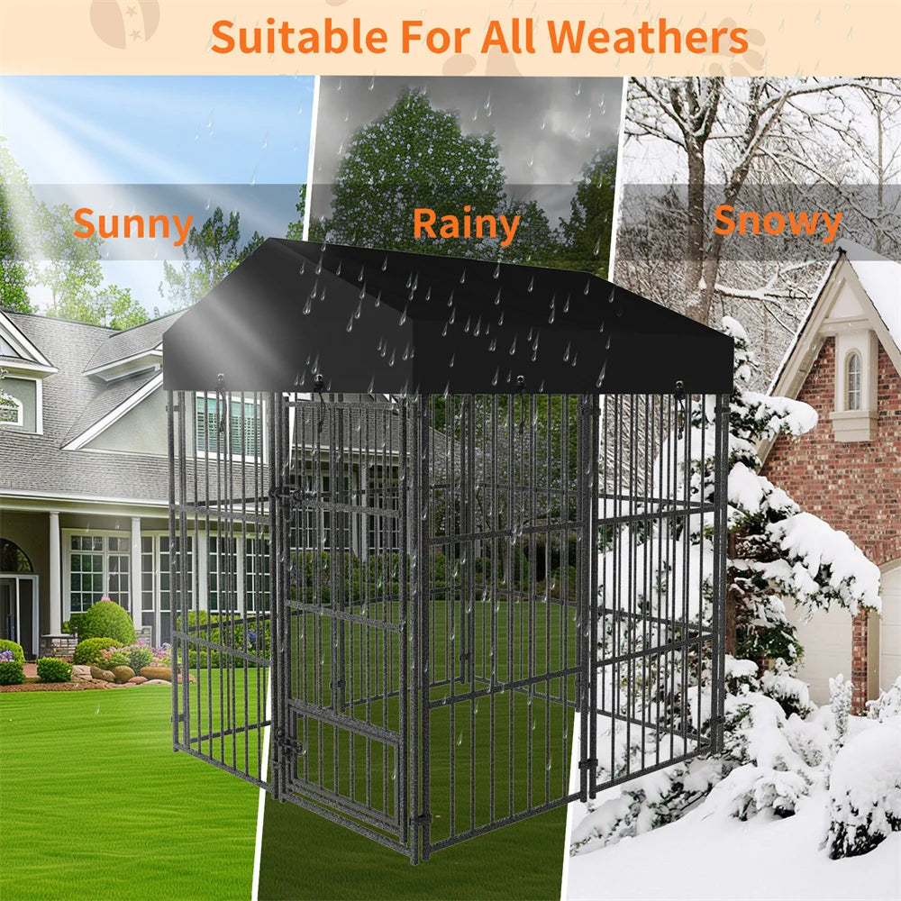Heavy Duty Large Dog Kennel Pet Welded Metal Playpen Animal Cage with Roof Cover Outdoor Indoor Enclosure