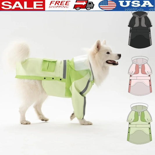 Waterproof Dog Raincoat with Clear Hood Leash Hole Adjustable Lightweight Rain Jacket for Medium and Large Dogs Outdoor Use