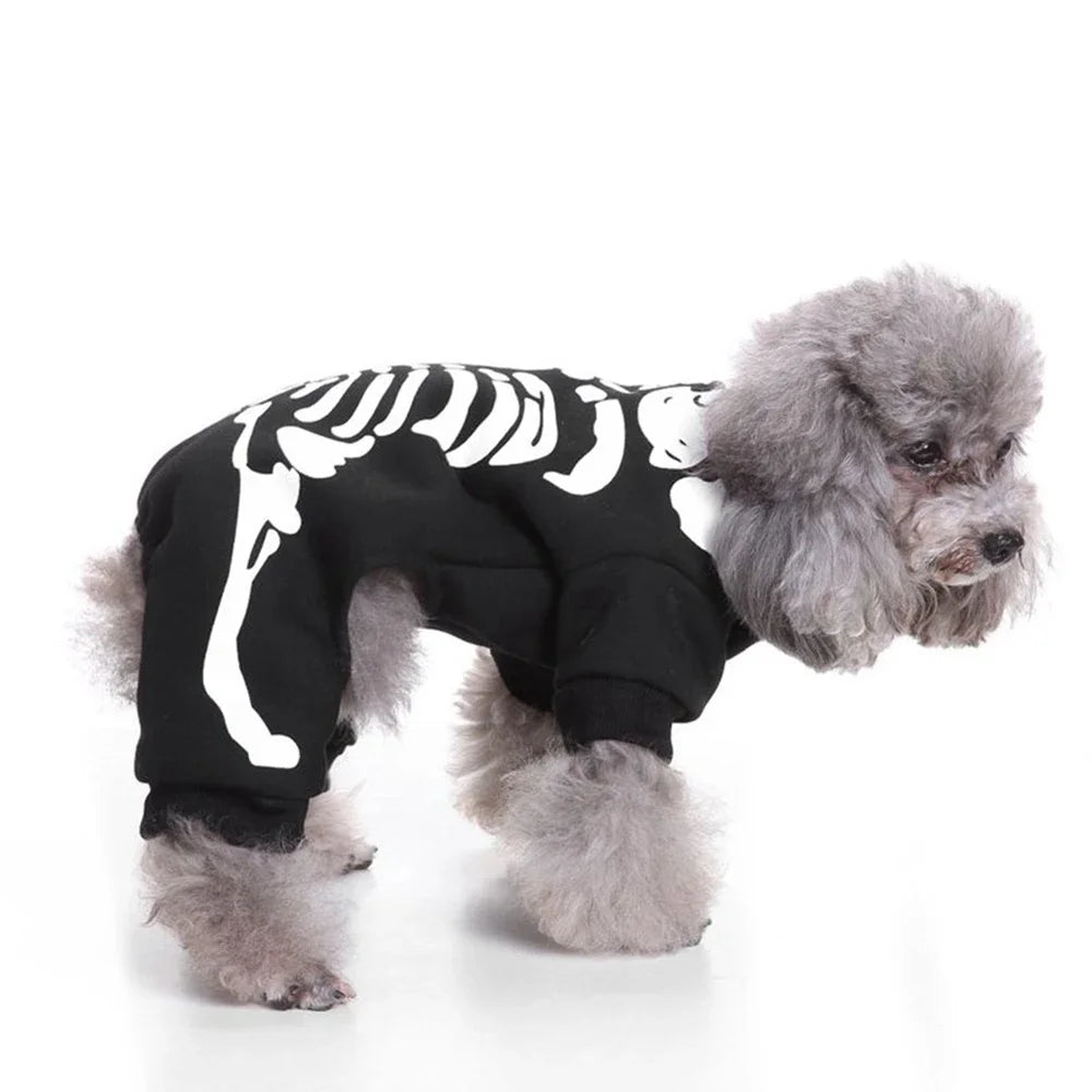 Skeleton Dog Costume for Halloween Pet Clothes Apparel for Small and Medium Dogs and Cats