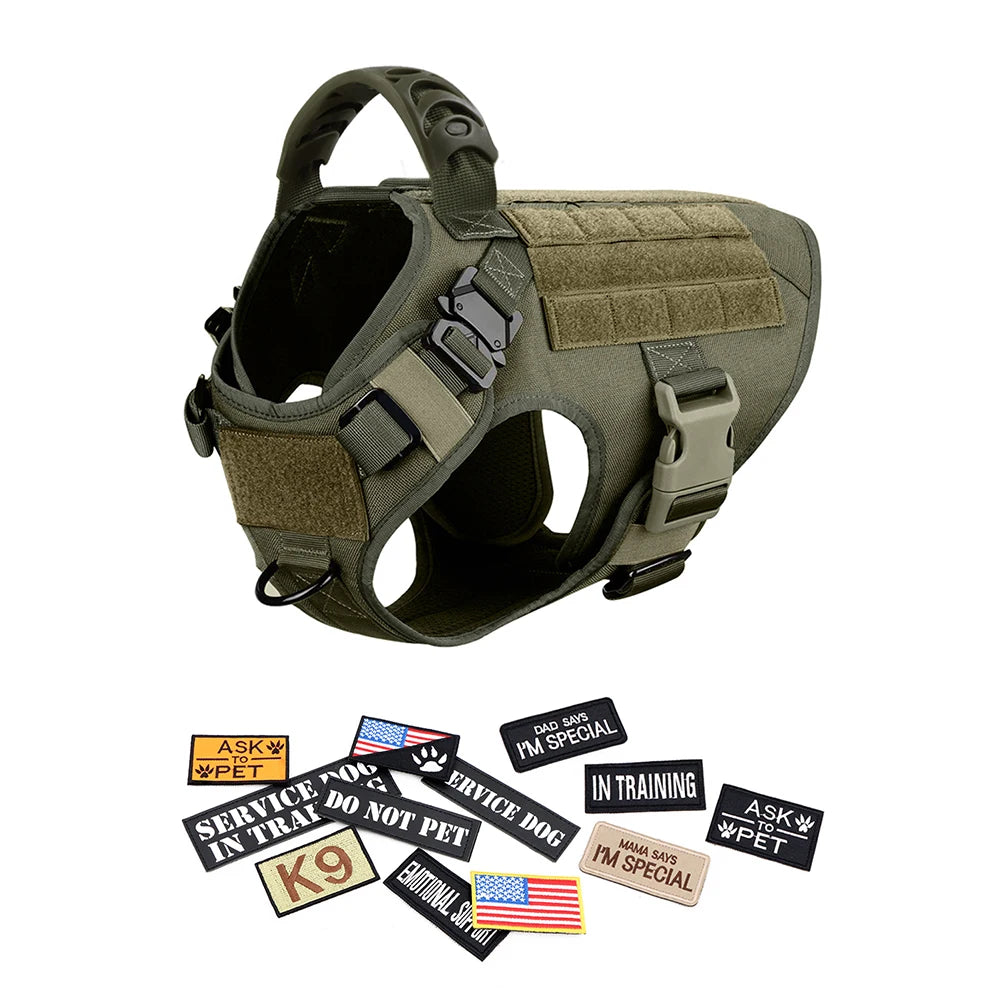 Military Large Dog Harness Collar Leash Bags Patches Set for Malinois Training Tactical Vest Accessories
