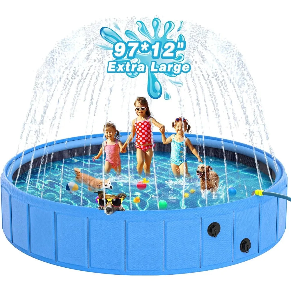 Large Collapsible Dog Pool 0.55mm PVC 2 in 1 Portable Bathtub and Sprinkler for Dogs Cats and Kids