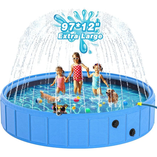 Large Collapsible Dog Pool 0.55mm PVC 2 in 1 Portable Bathtub and Sprinkler for Dogs Cats and Kids