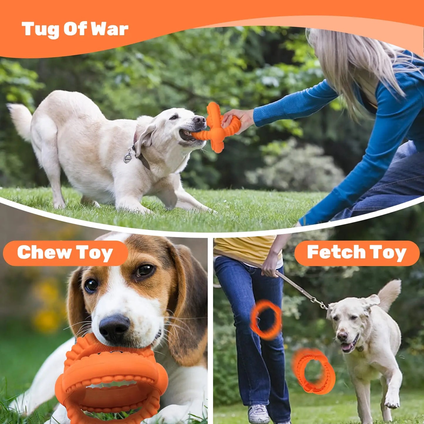 Interactive Dog Toys Detachable Dog Tug of War Toy with Two Rings Natural Rubber Chew Toys for Large Dogs