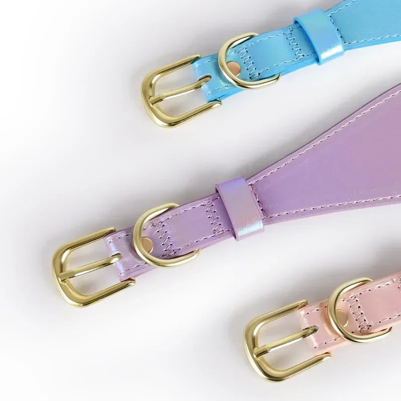 PU Pet Collar Adjustable Light Reflecting Soft Leather for Small to Medium Dogs