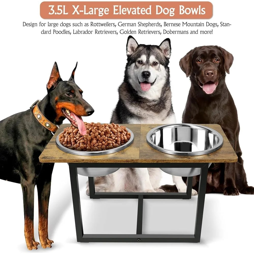 Elevated Dog Bowls for Large Dogs Raised Stand with Two X Large Stainless Steel Bowls Joint Pressure Relief Easy Clean Non Slip