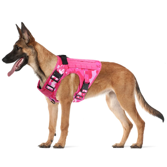 Military Pink Camouflage Dog Harness for Large and Medium Dogs Adjustable Tactical Training Vest