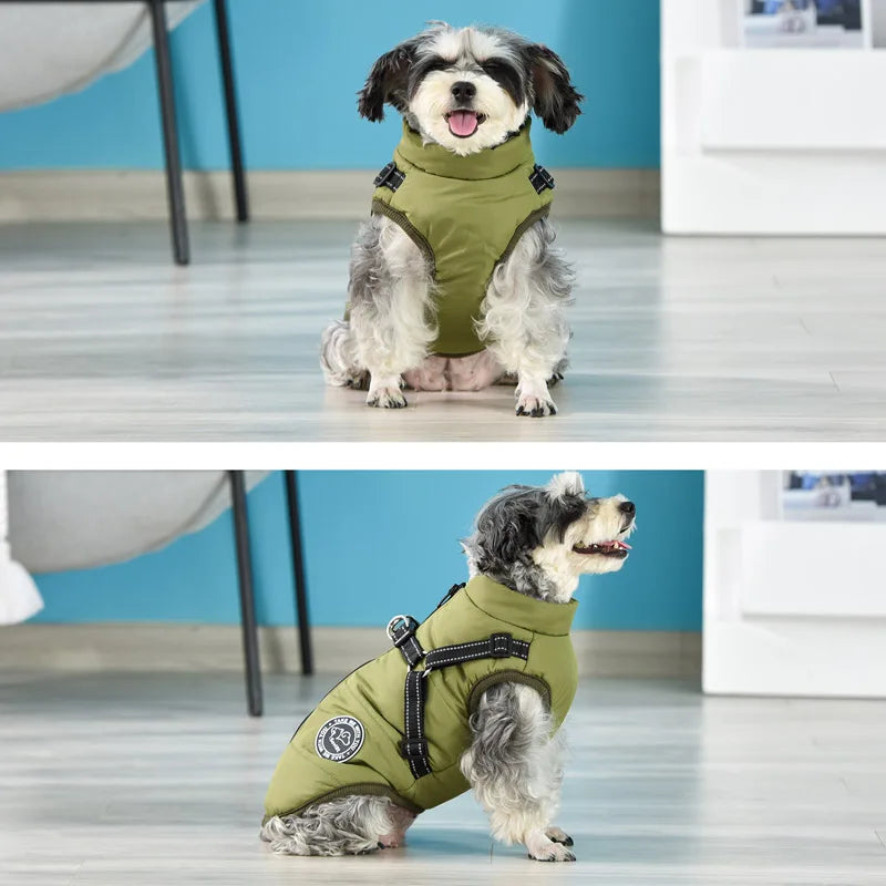 Winter Warm Waterproof Dog Jacket Pet Coat Fleece Harness Vest for Small and Large Dogs