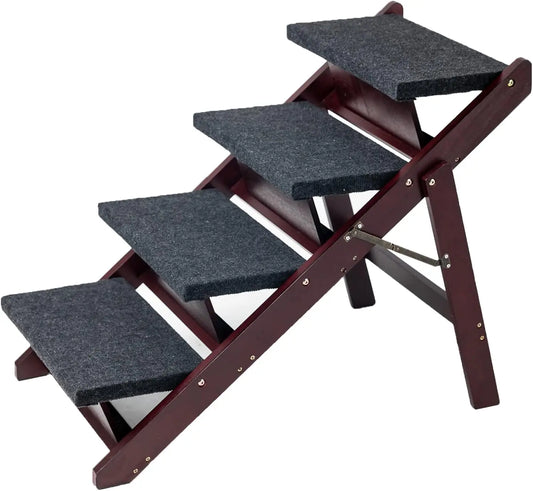 Wooden Pet Stairs/Pet Steps - 2-in-1 Foldable Stairs & Ramp for Beds and Cars - Portable Dog/Cat Ladder Up to 110 Pounds