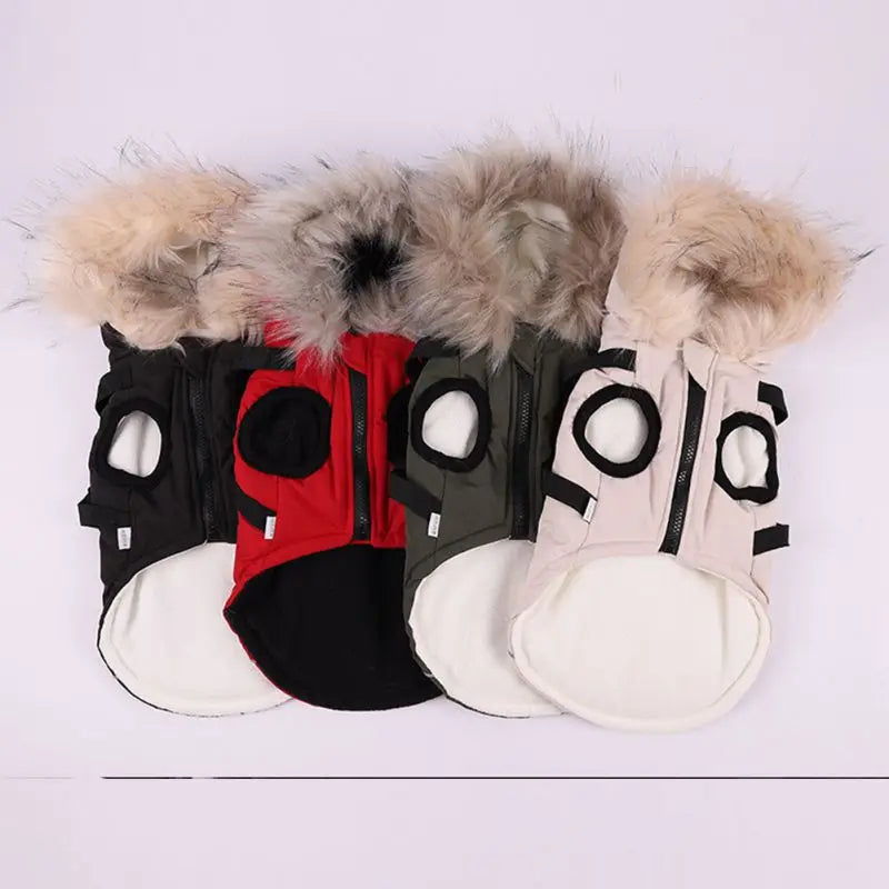 Autumn Winter Warm Pet Dog Jacket With Harness Hooded Padded Coat And Imitation Fur Hat For Small And Medium Dogs