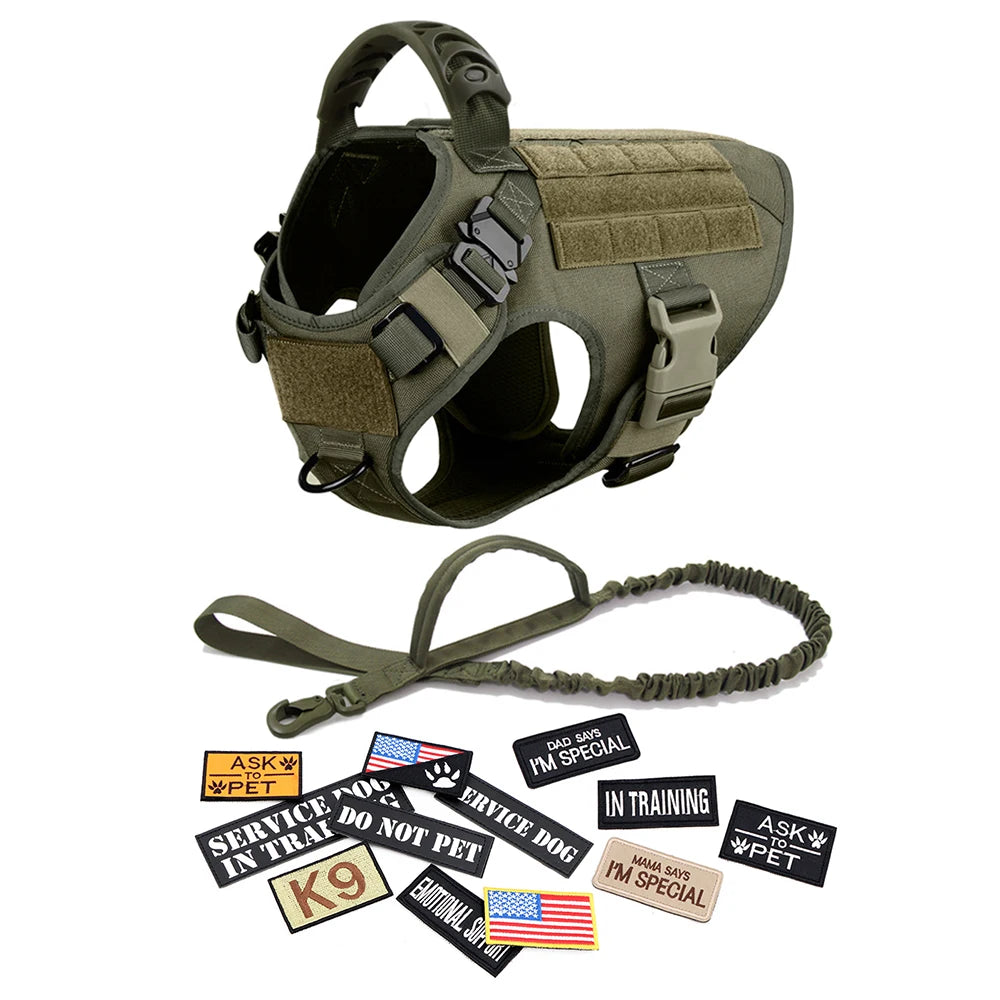Military Large Dog Harness Collar Leash Bags Patches Set for Malinois Training Tactical Dog Accessories