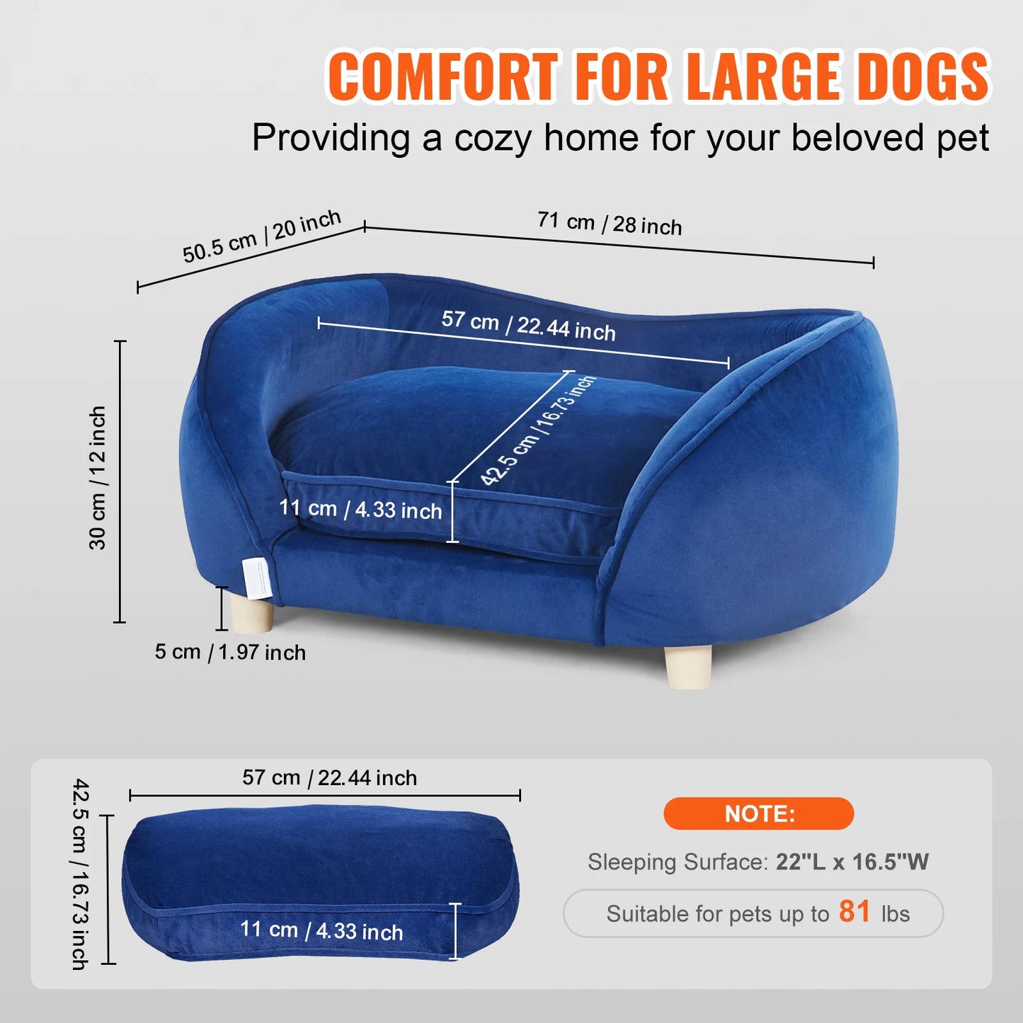 VEVOR Pet Sofa Dog Couch for Medium Sized Dogs and Cats Soft Velvety Dog Sofa Bed for Living Room or Bedroom