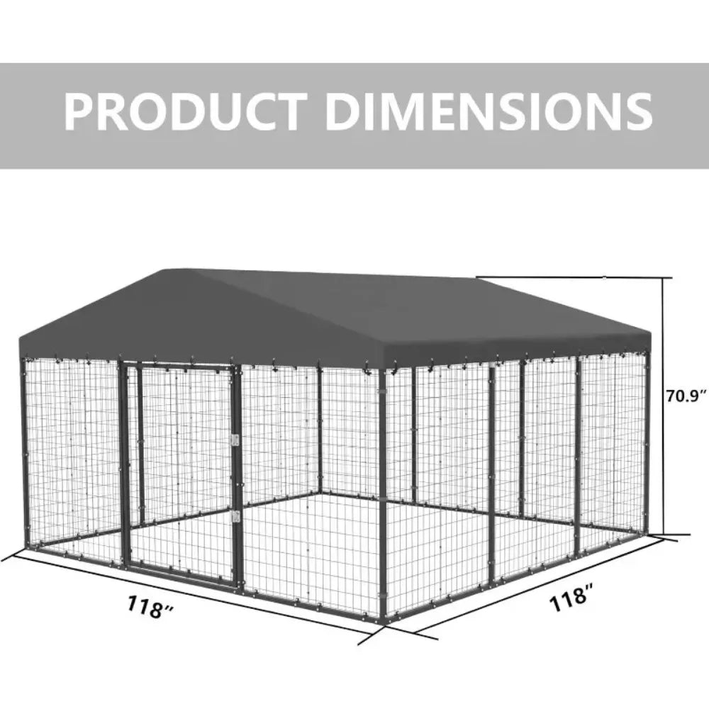 Large Dog Kennel Outdoor with Waterproof Roof Cover Heavy Duty Dog Cage Enclosures with Upgraded Metal Mesh and Secure Door Locks