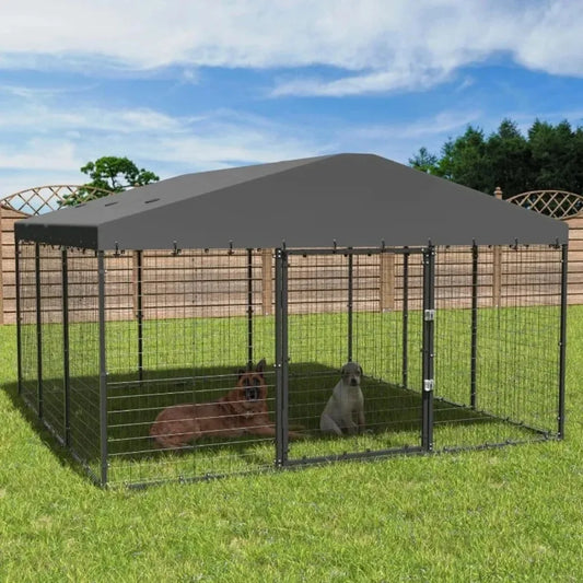 Large Dog Kennel Outdoor with Waterproof Roof Cover Heavy Duty Dog Cage Enclosures with Upgraded Metal Mesh and Secure Door Locks