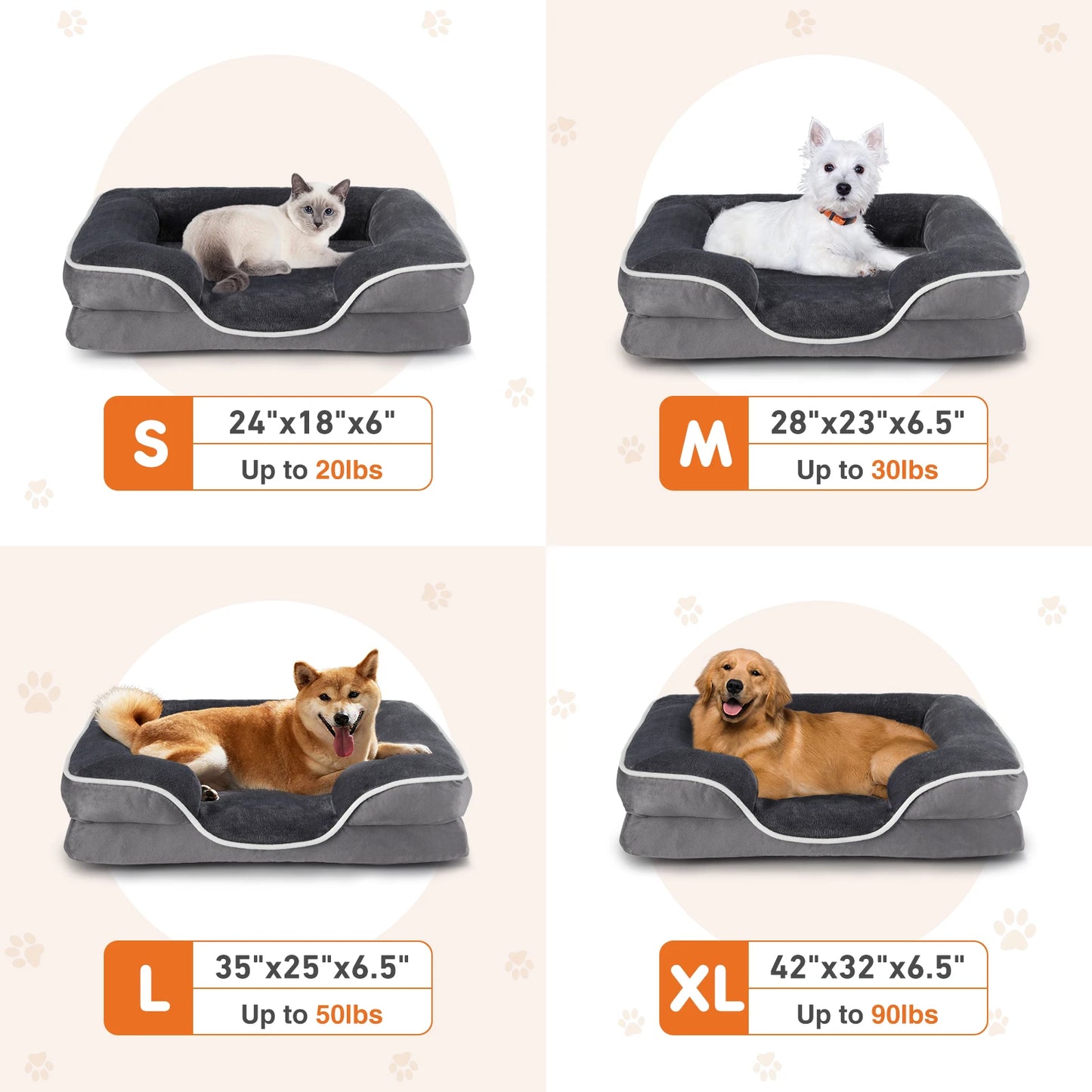 JHK Orthopedic Dog Bed Memory Foam Pet Bed for Small Dogs and Cats Washable Removable Cover Non Slip Base Waterproof Liner