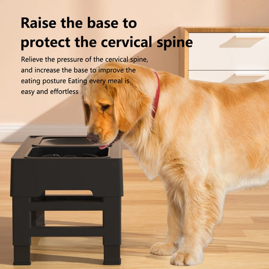 Elevated Dog Food Slow Feeder with Adjustable Heights Raised Dog Bowl Stand and Stainless Steel Bowls Anti Slip Dog Water Bowl