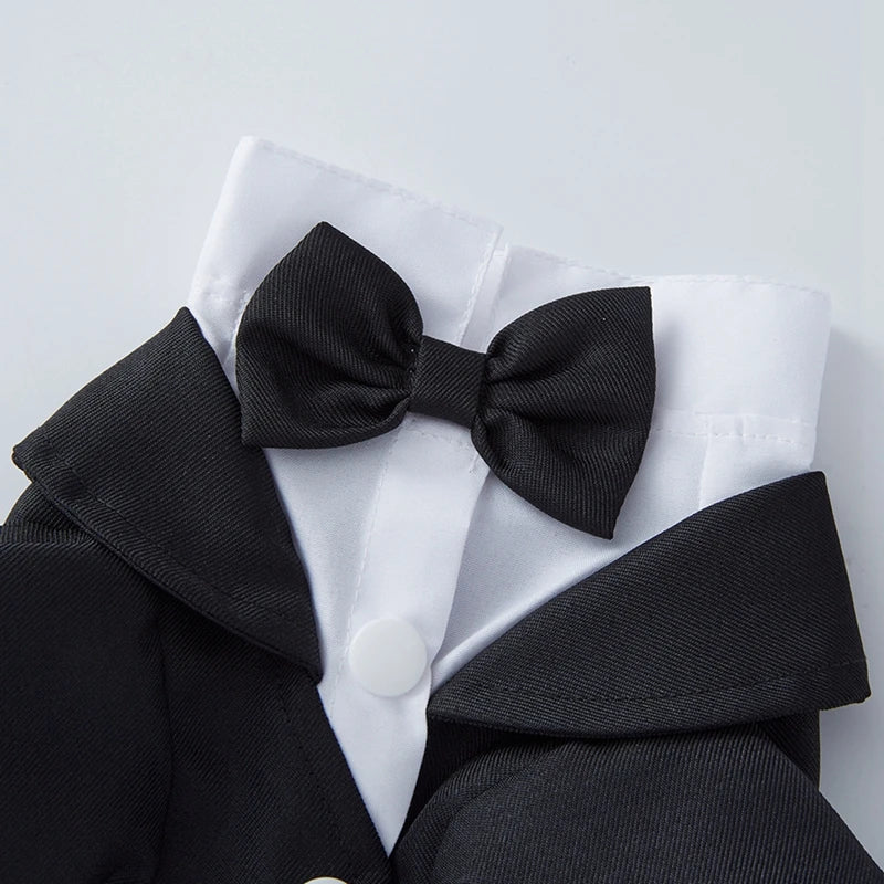 Pet Dog Tuxedo Formal Wedding Party Suit for Small Medium Dogs Gentlemen Costume with Bow Tie Shirt