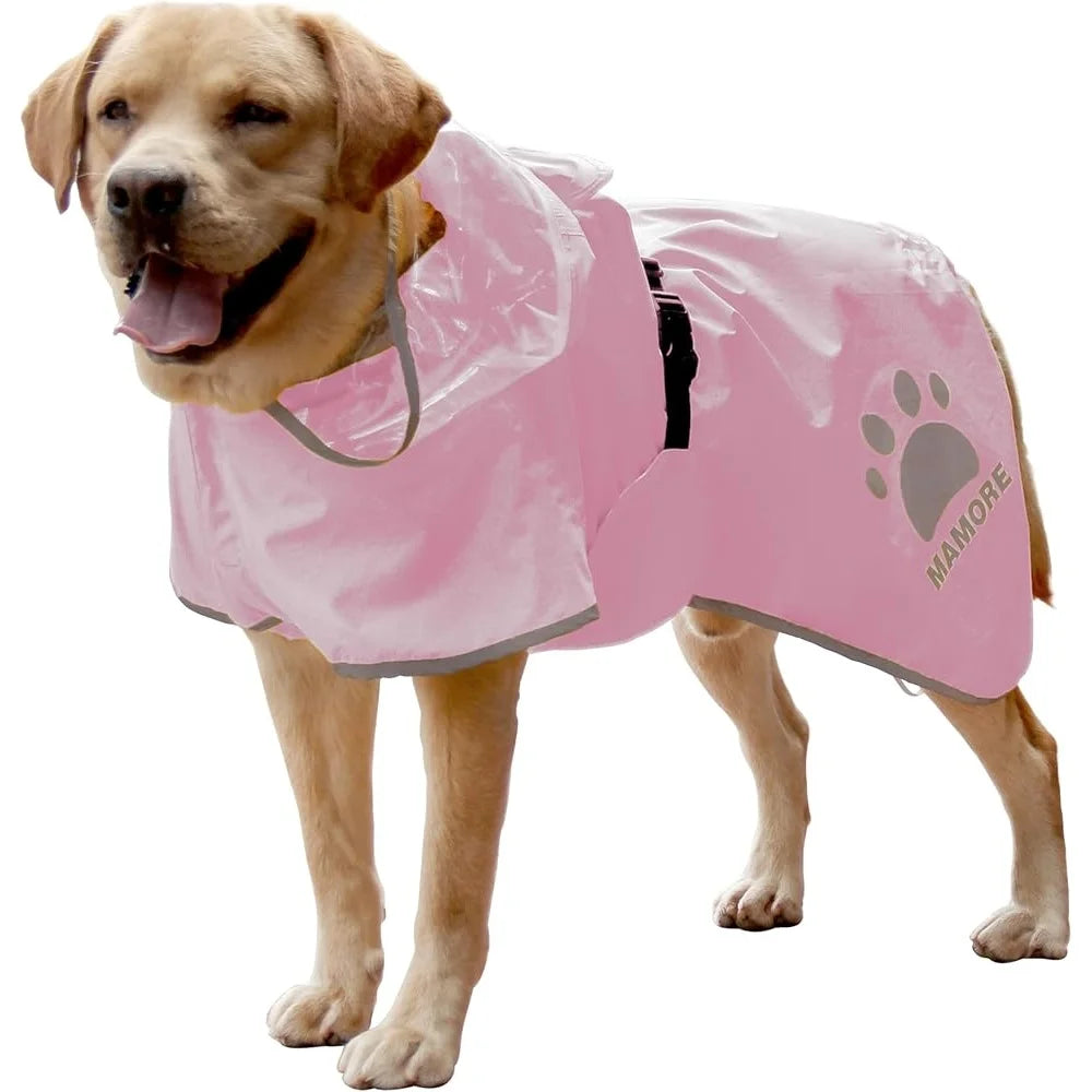 Breathable Waterproof Dog Raincoat Adjustable Hooded Poncho with Leash Hole and Reflective Strip for Medium Large Small Pets