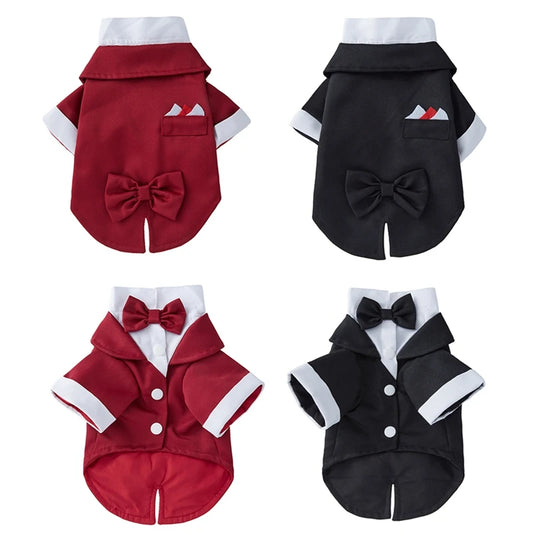 Pet Dog Tuxedo Formal Wedding Party Suit for Small Medium Dogs Gentlemen Costume with Bow Tie Shirt