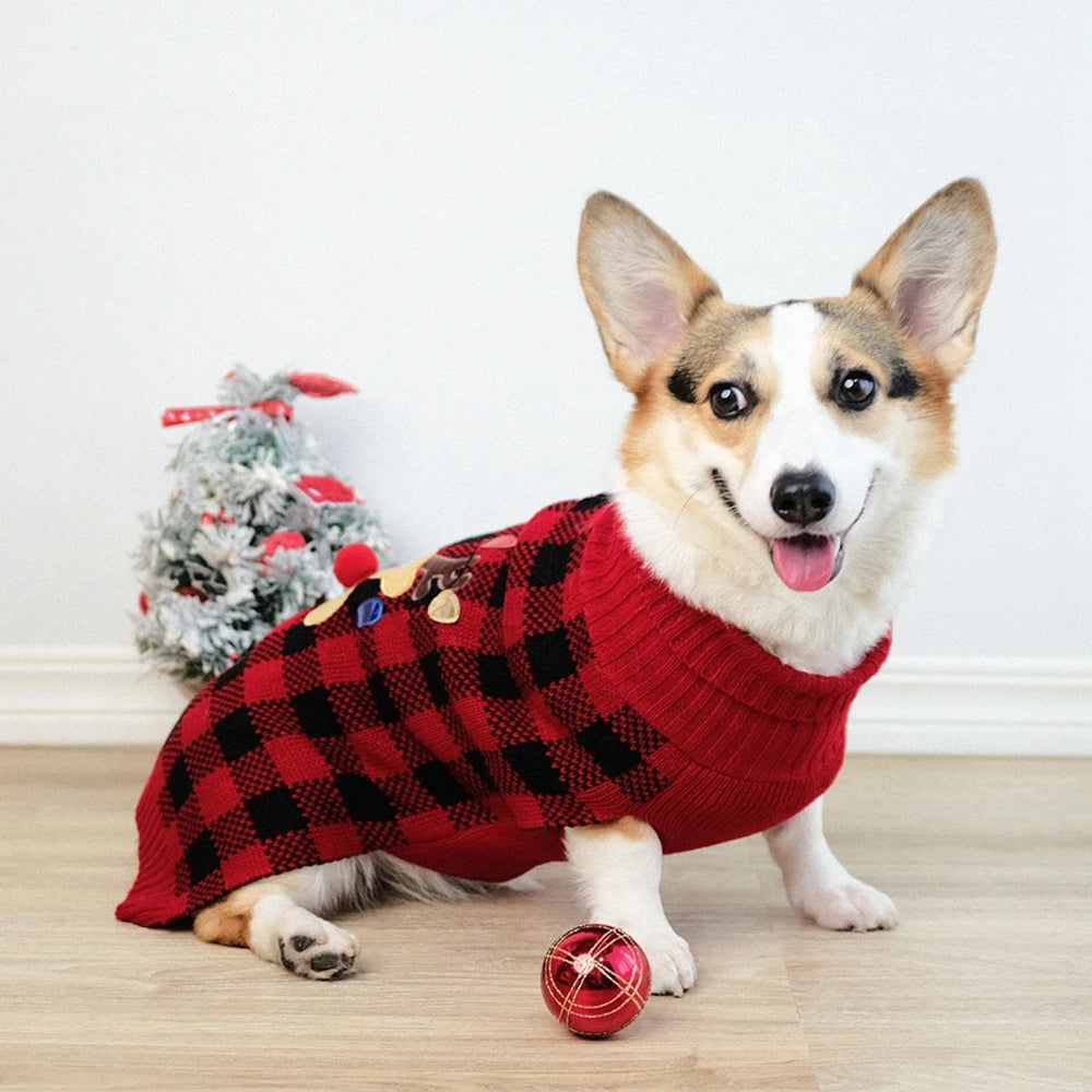 Plaid Pet Dog Sweaters Turtleneck Knitted Dogs Sweatshirt Warm Winter Clothes for Small Medium Dogs