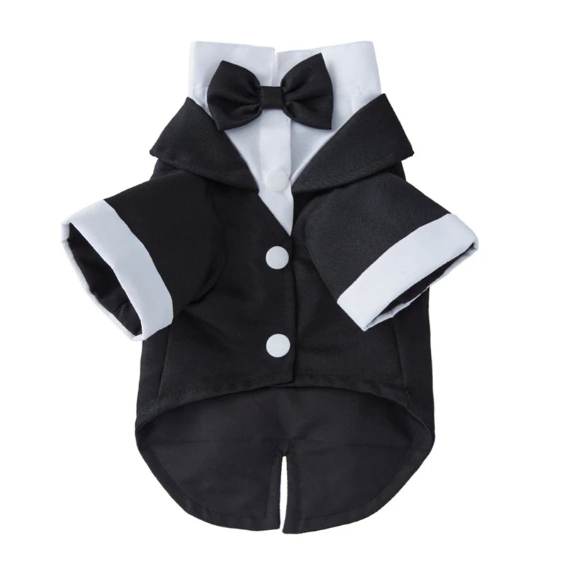 Pet Dog Tuxedo Formal Wedding Party Suit for Small Medium Dogs Gentlemen Costume with Bow Tie Shirt
